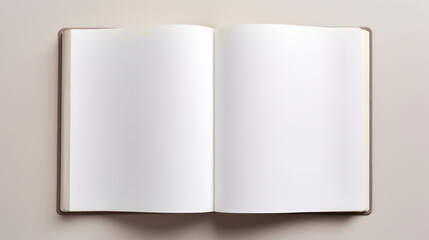 Open book, blank page, top down view, flat background