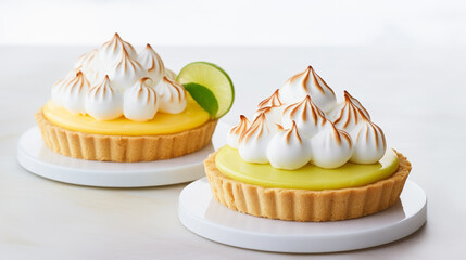 Key lime pie and lemon meringue tart on a pure white surface - obrazy, fototapety, plakaty
