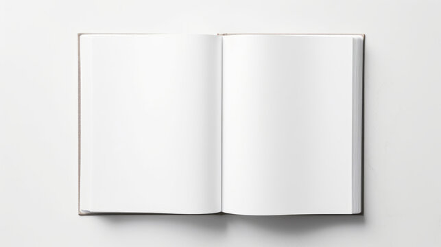 Open book, blank page, top down view, flat background