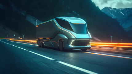 Obraz na płótnie Canvas Futuristic track freight logistic transportation concept. AI Generative