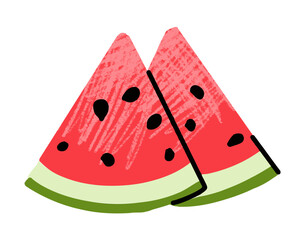 watermelon fruit, simple illustration in abstract flat sketch drawing style, healthy food