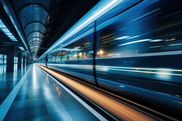 Fototapeta na wymiar High-speed train in motion blur. Concept of speed and motion, Generative AI