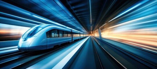 High-speed train in motion blur. Concept of speed and motion, Generative AI