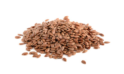 Flax seed on white background.