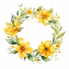 an illustration of yellow flower wreath with leaf