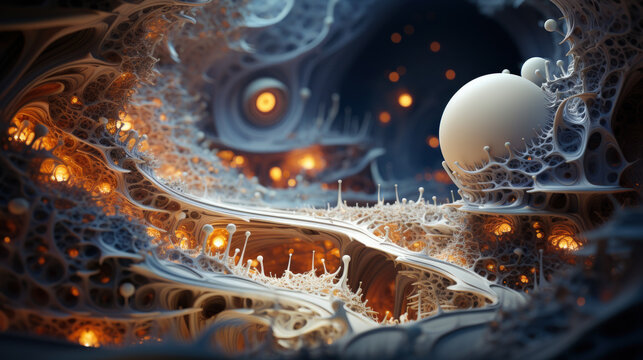 Cosmic Kaleidoscope: A Mesmerizing 3D Mandelbulb Fractal in Exquisite Detail. Generative AI