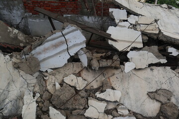 earthquake damaged building design for sad memory