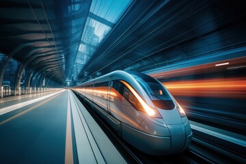High-speed train in motion blur. Concept of speed and motion, Generative AI