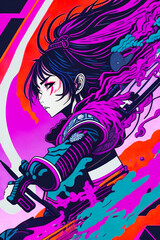 A vibrant, high-detail vector illustration of a Japan with a weapon