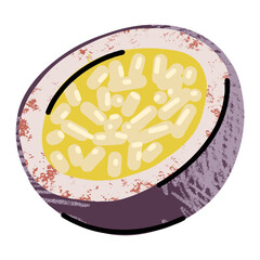 passion fruit fruit, simple illustration in abstract flat sketch drawing style, healthy food