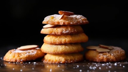 A perfectly baked French almond cookies, capturing their texture. AI generated