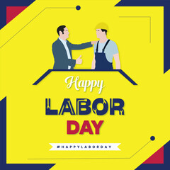 Happy labor day blue and yellow color background social media wishing post or banner vector file