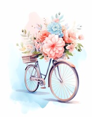 flowers and a bicycle in watercolor style art
