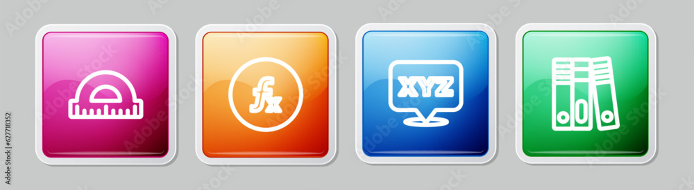 Poster set line protractor, function mathematical symbol, xyz coordinate system and office folders. colorfu