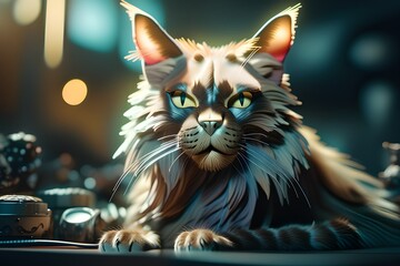 Handsome cat with staring eyes