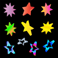 Fototapeta premium Set of icon star shape isometric 3d signs decoration abstract background vector illustration
