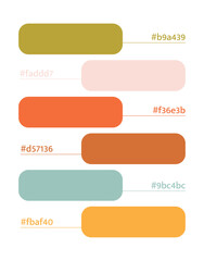 Boho earthy color palette, earthy pastel colors catalog, color matching, RGB, CMYK, Pantone colors, harmonious colors palette sample, design and edit idea, with hex code