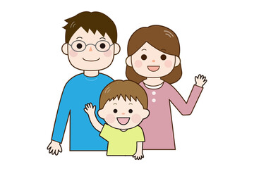 笑顔で手を振る家族のイラスト