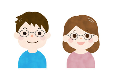 眼鏡をかけた男女の水彩風イラスト