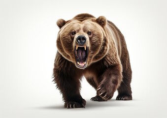 Untamed Power: The Mighty Grizzly Bear on a Serene White Background. Generative Ai