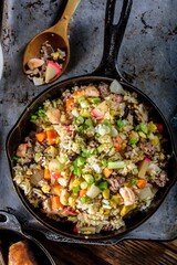 Satisfying Comfort: Close-Up of Chicken Fried Rice with Fresh Vegetables, Captured in 4K Resolution