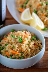 Satisfying Comfort: Close-Up of Chicken Fried Rice with Fresh Vegetables, Captured in 4K Resolution