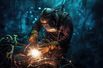 Man doing some Under Water Welding Work