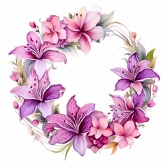 lily and orchid flowers wreath for home dcor painting