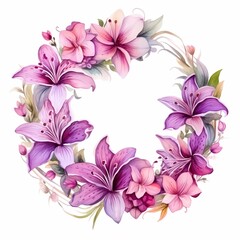 Fototapeta premium lily and orchid flowers wreath for home dcor painting