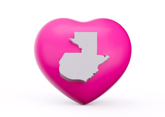 3d Pink Heart With 3d White Map Of Guatemala Isolated On White Background 3d Illustration