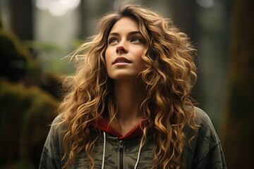 Naklejka premium A woman in the woods, generative ai