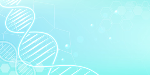 Abstract DNA structure biotechnology design concept with hexagonal texture in blue background.