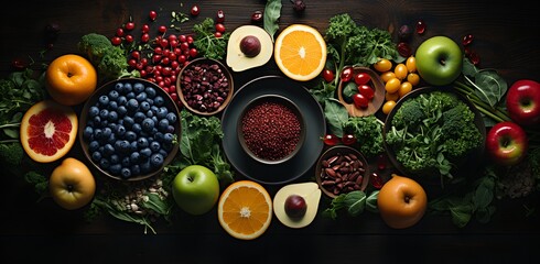 Fruit on dark background, generative ai