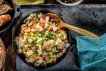 Satisfying Comfort: Close-Up of Chicken Fried Rice with Fresh Vegetables, Captured in 4K Resolution