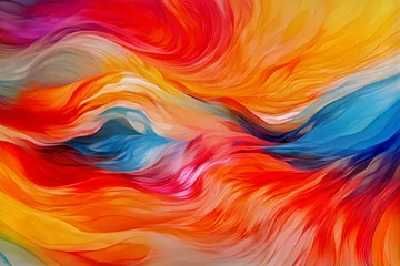 Zelfklevend Fotobehang acrylic paint rainbow swirl background, marble layered texture colorful landscape wave illustration © SachiDesigns