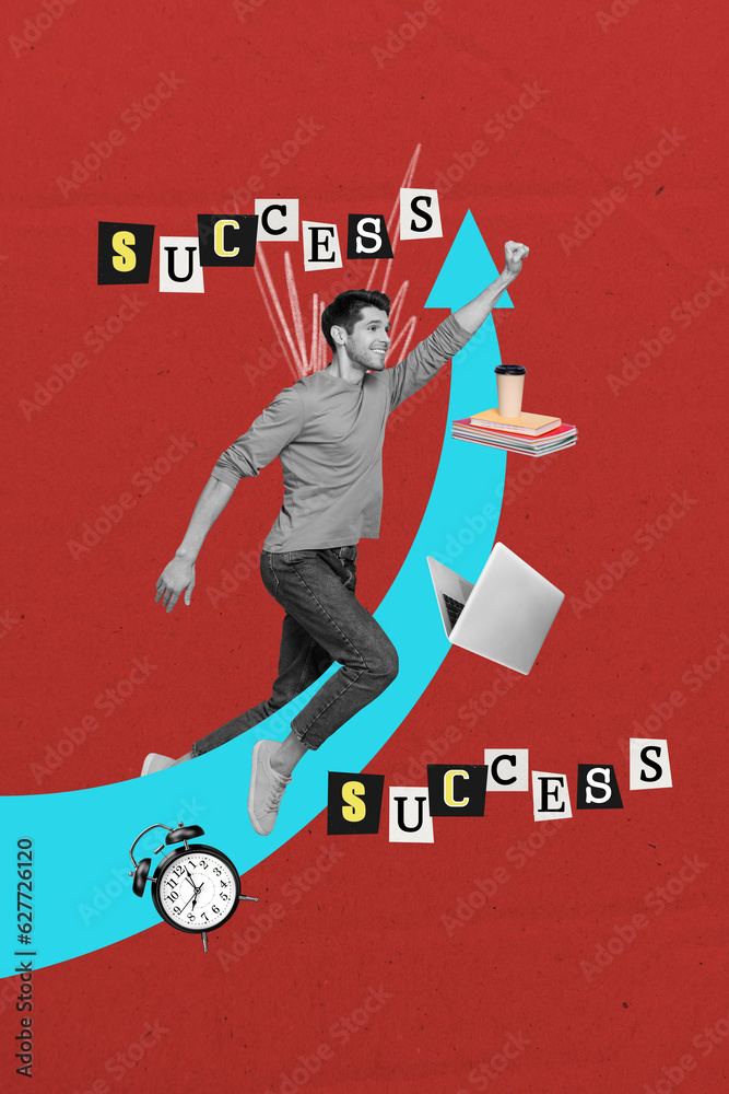 Poster template drawing collage of courage ambitious inspired mam guy full determination using stuff for re