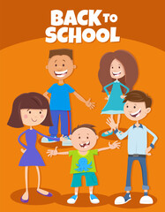 Obraz premium cartoon happy children with back to school caption