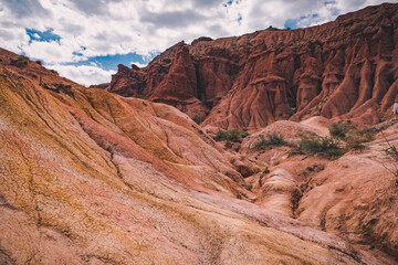 Fairytale canyon Skazka in Kyrgyzstan. Canyon Fairy Tale (Tosor), Issyk-Kul region.