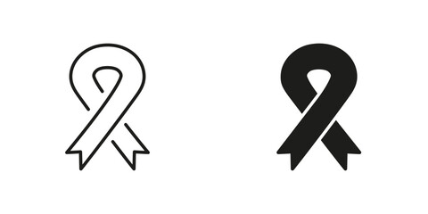 Cancer Ribbon Loop Line and Silhouette Black Icon Set. Support People with Cancer. Hiv Awareness Day Symbol Collection. Hope, Tolerance, Solidarity Campaign Pictogram. Isolated Vector Illustration