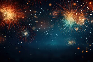 Obraz premium Colorful fireworks on the dark sky background with bokeh, Generative AI
