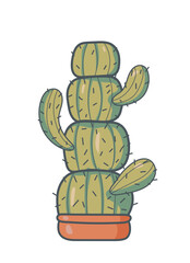 Cute bright cactus on a white background. Beautiful design. For flower and plant shop, garden, seeds, children's illustration. Cute cactus. Vector illustration.