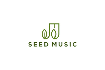 Seed music logo design organic nature leaf key tone musical illustration M initial letter