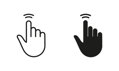 Double Tap Gesture, Hand Cursor of Computer Mouse Line and Silhouette Black Icon Set. Pointer Finger Pictogram. Click, Double Press, Touch, Point Sign Collection. Isolated Vector Illustration