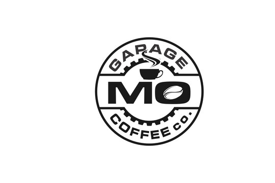 Coffee cafe garage gear logo design badge label rounded shape border frame element