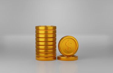 gold coin stacking 3D render minimal background for business concept financial, banking and investment with money growth success.