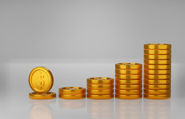 gold coin stacking 3D render minimal background for business concept financial, banking and investment with money growth success.