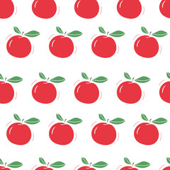 Apples red seamless pattern, vector illustration of fruit on a white background, flat style textile