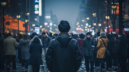 Alone in a Crowd: Depicting Loneliness amidst Vibrant Gathering - obrazy, fototapety, plakaty
