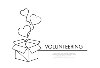 continuous One line drawing of donate box with heart. Concept of help support and volunteer activity in simple linear style. 