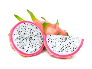 Fresh and Juicy Pink Organic Dragon Fruit White flesh and black seeds, colorful colors, isolated on...